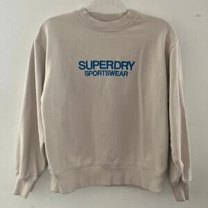 Superdry London Sportswear Embroidered Sweatshirt Size 4 Cream Spellout Logo